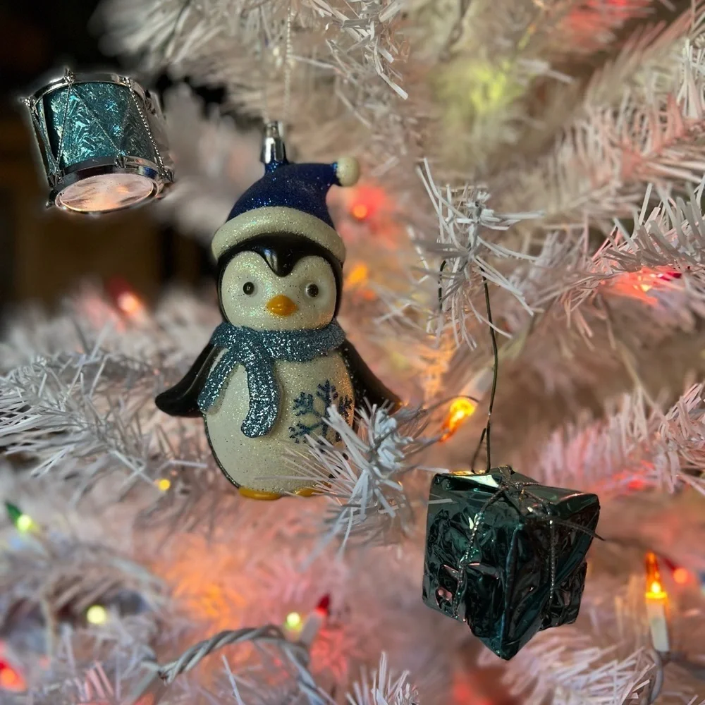 3 Christmas Penguin Drum Gift Ornament Set